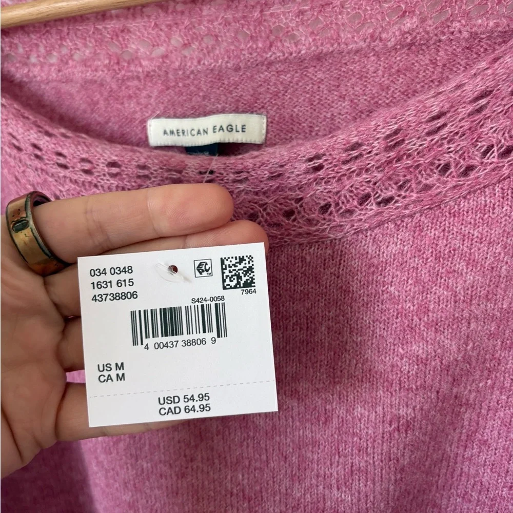 American Eagle Whoa So Soft Lace Sweater – Pink – NWT - Picture 4 of 6